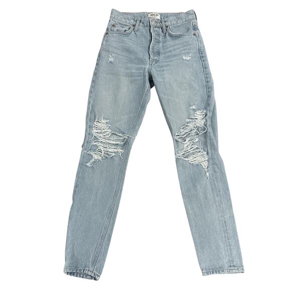 AGOLDE Jeans Jamie High Rise Classic Button Fly Womens 25x29 Distressed Denim - Picture 1 of 10